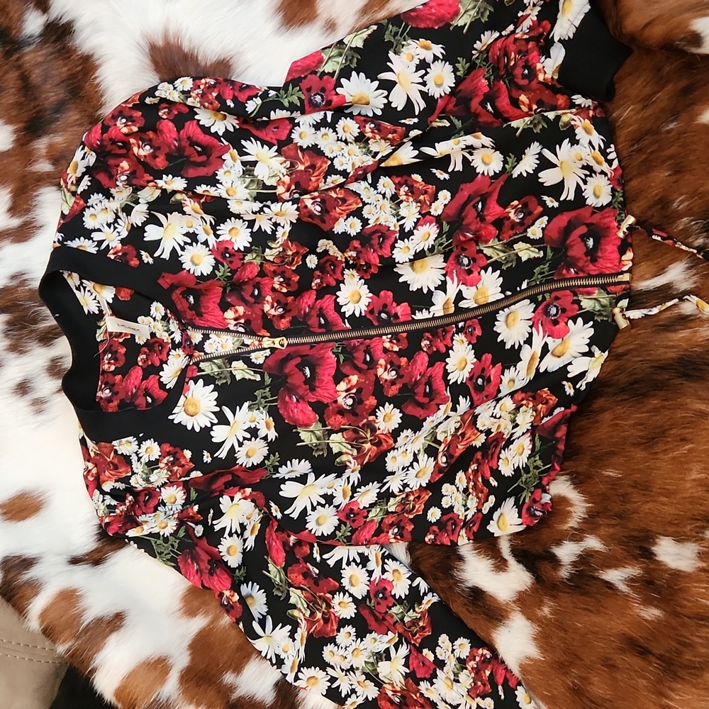 Poppies and Daisies Flower Blouse Sz M